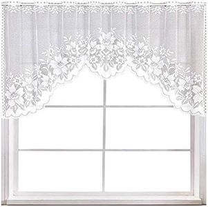 WUBODTI White Lace Swag Valance Curtains for Kitchen, Sheer Floral Embroidery Window Valances Hollow Knitted Home Decor Drapes for Bathroom Cafe Living Room Small Windows, 63" Wx24”H