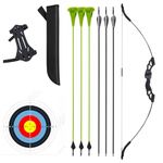 VALYPANOR Bow and Arrow Set with Quiver for Kids and Teens Youth Junior 18 L Archery Longbow Training Bow with 6 Safety Arrows, 5 Target Face Paper, Armguard, Quiver,Backyard Outdoor Sport Game Gift