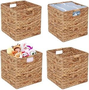 JGJCYO9 Storage Baskets Wicker Cube Baskets Foldable Handwoven Water Hyacinth Laundry Organizer,Cube Storage Baskets,Set of 4 pcs Baskets-11x11x11inch