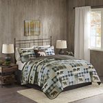 Woolrich Reversible Quilt Cabin Lifestyle Design - All Season, Breathable Coverlet Bedspread Bedding Set, Matching Shams, Oversized King/Cal King, Twin Falls Bear Brown/Blue 4 Piece