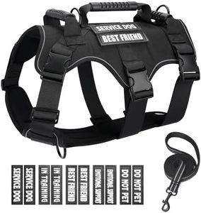 DEWVIE Tactical Dog Harness for Large Dogs, Heavy Duty Dog Harness with 3 Handle and Dog Leash, Adjustable Military Dog Vest Harness with 10 Patches for Training Hunting Walking (Black, Medium)