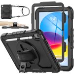 SEYMAC stock Case for iPad 10th Generation 10.9'', Full-Body Shockproof Case with Screen Protector Pencil Holder [360° Rotating Hand Strap] & Stand, Case for iPad 2022 10.9 inch, Black