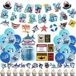 Xugoox 39Pcs Shark Birthday Decorations Shark Banners Ocean Balloons Shark Cake Toppers Ocean Shark Party Decorations Shark Party Favors Blue Ocean Pool Party Decorations for Boys Birthday Baby Shower