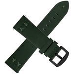 DBLACK ''FSLDS7'' Genuine Leather Watch Straps, Nylon X-Stitch Design, Matte Finish, Quick Release, Leather Watch Strap // For 20mm, 22mm, or 24mm Genuine Leather Watch Bands (Choose Your Size & Color) (24mm, Green)