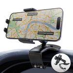 IPOW Car Dashboard Phone Clip Holder, 360 Degrees Rotation Dash Steering Wheel Phone Clamp Mount Compatible with iPhone 16 15 14 13 Pro Max and 4-7 Inch Smartphones Deep Grey