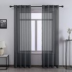 DONREN Dark Gray Curtains 72 Inch Length for Bedroom - Grommet Window Faux Linen Semi Sheer Curtains for Living Room(Set of 2 Panels,52 x 72 Inches Long)