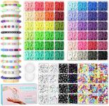 ARTDOT 11000 Pcs Polymer Clay Beads Charms Friendship Bracelet Making Kits for Girls, 7 Styles Letter Beads and 48 Colors Heishi Beads for Preppy Teenage Girls Personalised Gifts and Taylor Bracelets