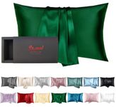 Pure Mulberry Silk Pillowcase for Hair and Skin Made in USA, 19 Momme Real Satin Pillow Case with Zipper, 6A Grade Organic Silk, Hypoallergenic, Anti Acne (King, Emerald)