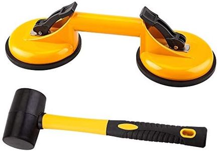 Floor Gap Fixer Tool for Laminate Floor Gap Repair Include Premium Quality Heavy Duty Aluminum Suction Cup and Fiberglass Handle Rubber Mallet (Yellow) - Can't Use on Scraped Surface Floor