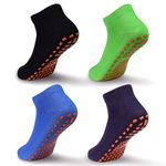 ELUTONG Toddler Grip Ankle Socks, 4 Pairs Kids Grip Socks Non Slip Trampoline Socks Breathable Floor Socks for 6-9 Years Boys and Girls