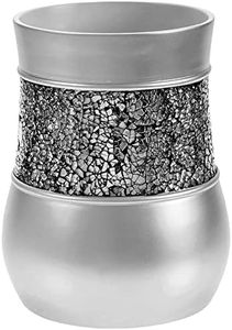 Crackled Glass Silver Small Bathroom Trash Can – Decorative Waste Basket for Bathroom, Powder Room Or Bedroom - Durable Mini Bathroom Wastebasket with Beautiful Crackled Glass