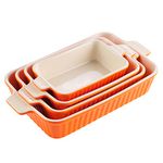 MALACASA Bakeware Set of 4, Porcelain Baking Pans Set for Oven, Casserole Dish, Ceramic Rectangular Baking Dish Lasagna Pans for Cooking Cake Kitchen, Orange(9.4"/11.1"/12.2"/14.7"), Series BAKE.BAKE