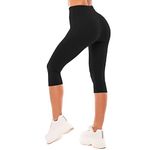 SINOPHANT High Waisted Leggings for Women - Full Length & Capri Buttery Soft Yoga Pants for Workout Athletic(Capri Black,L-XL)