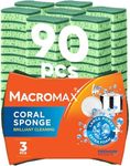 Macromax Coral Sponge – Ergonomic Heavy Duty Scrub Sponge for Kitchen – Large Pores for Extra Foam – Non-Scratch Dish Scrubber for Pots, Pans & Grills, 90-Pieces