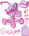 BABESIDE Baby Doll Stroller, Feeding & Bedtime Play Set for 12 Inch Dolls