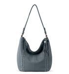 The Sak Sequoia Hobo Bag in Leather, Soft & Slouchy Silhouette, Dusty Blue Crochet