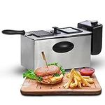 Geepas Deep Fat Fryer 3L | Food Grade Stainless Steel with Viewing Window and Safety Cut Out | Non-Slip, Easy Clean and Adjustable Temperature Control | Compact, 2100W | 2 Years Warranty, Silver