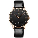 Watch, Mens and Womens Watch, Minimalist Fashion Simple Wrist Watch Analog Date with Leather Strap Black