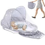 DJEDJEO Baby Travel Cot, Lightweight Foldable Portable Travel Cot, Baby Bed with Sun Canopy and Mosquito Net, Crib, 0-6 Months, Lightweight