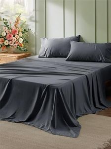Bedsure California King Sheet Sets - 4 Pieces Soft Cal King Sheets - Breathable & Cooling - Hotel Luxury - Easy Care Polyester Microfiber Bedding for Women, Men, Dark Grey