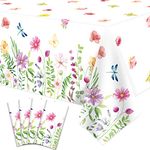 4 Pack Summer Floral Tablecloth Wild Flowers Table Cloth Plastic Spring Floral Table Cloth Summer Flower Party Table Cover for Wedding, Babyshower, Birthday Party Decorations 51 x 86 Inches