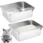 Lawei 2 Pack Stainless Steel Cat Litter Box, Rust Proof Metal Cat Box with High Sides, Large Litter Pan, Pet Toilet for Cat Kitten Rabbit, Easy to Clean, Non Stick and Non Odor,17.7 x 13.8 x 6 Inch