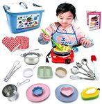 Kids Junior Real Baking Tools and Cooking Culinary Great Educational Gift Utensils Set - 22 Pc. with Stove Burner, Pots Pans for Easy Cook Supplies Chef Toy Costume for Boys, Girls, Kids, Child