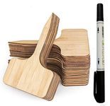 60 Pcs Bamboo Plant Labels with A Marker Pen, Eco-Friendly T-Type Wooden Plant Sign Tags Nursery Markers for Seed Potted Herbs Flowers Vegetables Field or containers/Cheese Markers(6 x 10 cm)