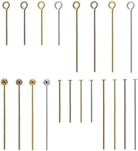 Jewelry Making Head Pins and Eye Pins Set, 1000 Pieces, Stainless Steel, Mixed Finishes (Mixed Color)