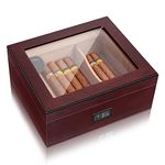 High Gloss Cigar Humidor Cigar Box, Real Solid Spanish Cedar Wood, Luxury Hygrometer and Humidifier, Desktop Humidors Gloss Black (25-50 Walnut)