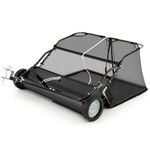 TANGZON Tow Behind Lawn Sweeper, 42 inch Manual Lawn Mower with 126cm Working Width, Adjustable Sweeping Height & Large Leaf Collector, Manual Leaf Grass Push Sweeper for Grass and Debris