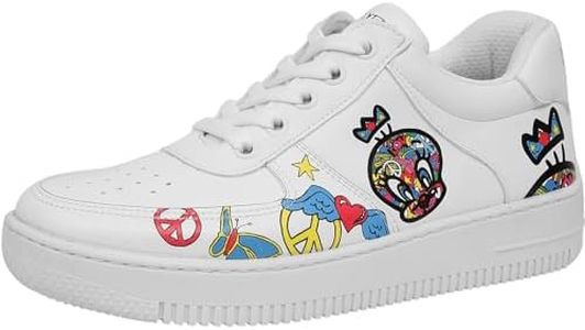 DOGO White Sneakers for Women - Handmade Women's Fashion Sneakers, Vegan Leather and Unique Design Dice Sneakers, Tweety Love, 8