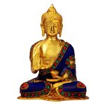 Kartique Brass Gautam Buddha Idol Statue Murti Draped in Stone Embellished Shawl for Home Decoration Medicine Buddha Height 8 Inch Multicolor Medium Size
