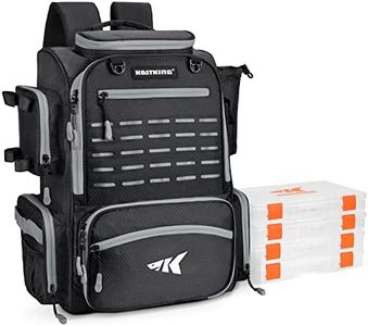 KastKing Bait Boss Fishing Tackle Backpack with Rod Holders, 4 Tackle Boxes, Waterproof Protective Rain Cover, 34L Large Storage Waterproof Tackle Boxes for Fishing, Camping, Hiking, Outdoor Sports, A. Black, Outdoor