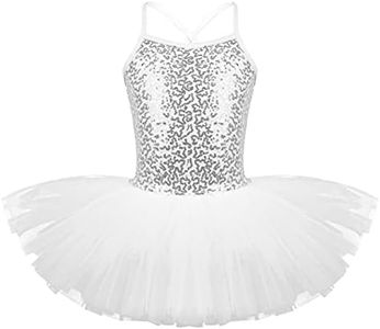 iEFiEL Girls Sequined Ballet Dance Dress Tutu Skirt Sweetheart Leotard Dance Costumes White 10-12 Years