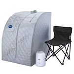 Durasage Portable Lightweight Steam Sauna Spa with 60 Minute Timer, Chair, 800 Watt Steam Generator, Dual Pockets, and Zippered Openings, Silver