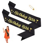 cobee Birthday Bitch Sash, 2PCS Black Glitter Birthday Sash Happy Birthday Sash for Women Satin Birthday Girl Sash Birthday Gifts for Women Birthday Party Supplies