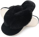 Onmygogo Rabbit hair Indoor Thong Slippers for Women Open Toe with Memory Foam, Soft Faux Fur Nonslip House Slippers(Raven,M)