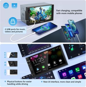Eonon 7” QLED Double Din Car Stereo – Wireless CarPlay, Android Auto, Bluetooth, Touchscreen, Backup Camera