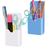 TOPTIME 2 Pack Magnetic Marker Holder, Magnet Pen Holder for Whiteboard Fridge, Magnetic Holders Pencil Cup Storage Organizer for Home Office School Metal Cabinets and Locker, 2 Colors: White and Blue