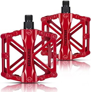 KEMIMOTO Mountain Bike Pedals MTB Bicycle Flat Pedals, 9/16'' CNC Aluminum Durable Sealed Bearings for Most Bikes BMX MTB Enduro Downhill Trail (Two Pack) (Red)