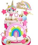 29 PCS Unicorn Cake Topper, Unicorn Rainbow Cake Decorations with Rainbow Stars Unicorn Balls Happy Birthday Cake Decorations for Boys Girls Kids Birthday Party Baby Shower Supplies (Star)