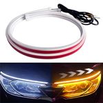 GZRUICA LED Headlight Strip Tube Light, 23.6 Inch Waterproof Sequential Flowing Turn Signal Lamp, DRL LED Strip Car Daytime Running Light Universal for Most Cars, White/Amber Switchable (60CM, 2PCS)
