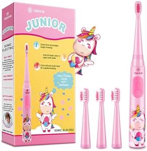 Vekkia Sonic Rechargeable Kids Electric Toothbrush, 3 Modes with Memory, Fun & Easy Cleaning, 24000 Strokes, IPX7 Waterproof, 2-Min Timer for Age 5+, 4 Soft Bristles(Pink)