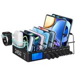 Rsydmny USB Charging Station Organizer for Multiple Devices, 245W 7-Port Charging Dock with LCD Display, 100W PD USB-C Fast Charger for Phones,Tablets and Other Electronics（Without Charging Cable）