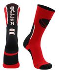 MadSportsStuff Baller Basketball Logo Crew Socks (Red/Black, Medium)