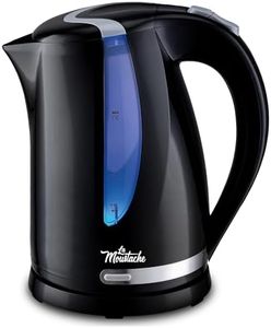 La Moustache - Hervidor de Agua Eléctrico 1,7L | Potencia 2200W, Base de Acero Inoxidable con Giro 360°, Libre de BPA, Protección Contra Ebullición en Seco, Calentador con Apagado Automático (Negro)