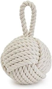 Rope Knot Door Stop with Handle, Decorative Weighted Doorstop Twisted Knot for Home, Office, Garage, Door, and Window, Round, Ivory-Colored (3.5 lbs, 6x12.5 in)