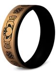 Knot Theory Gold Claddagh Silicone Ring Men, Breathable Comfort Fit Size 15, Dual Layer Engraved, 6mm Travel Rubber Wedding Band