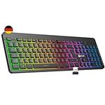 KLIM Light V2 GERMAN Wireless Keyboard - Thin, Resistant, Ergonomic, Waterproof, Silent - Backlit Gaming Keyboard